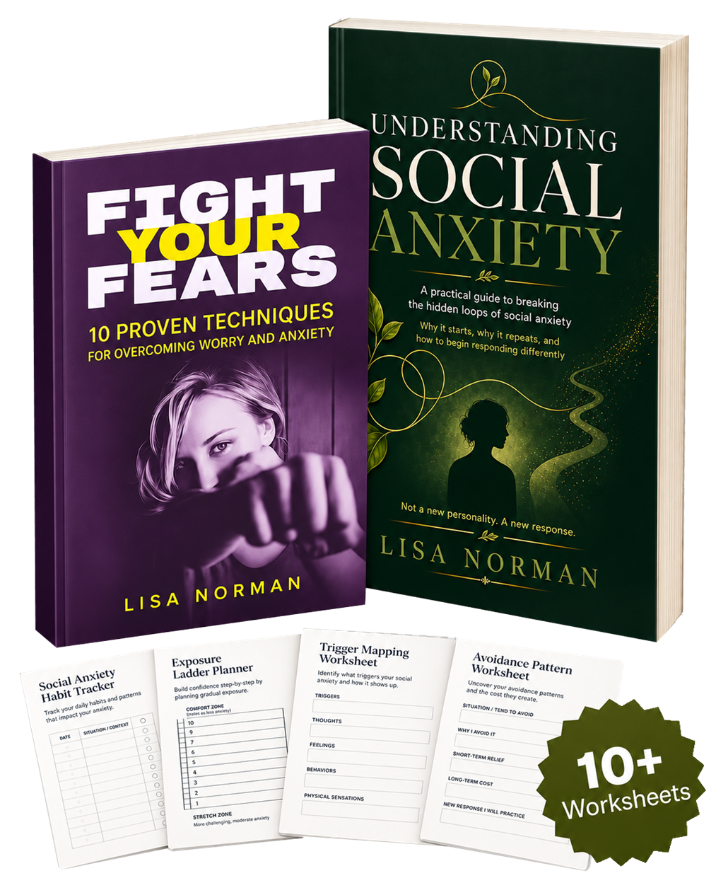 Understanding Social Anxiety, Fight Your Fears companion guide, and printable worksheets